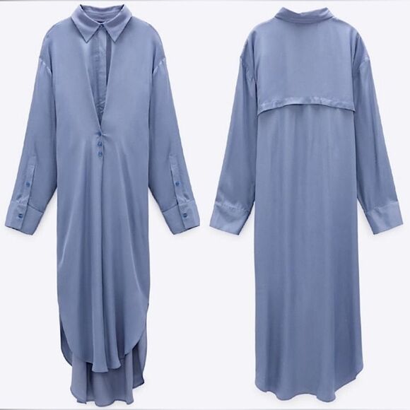 ZARA Dress Satin Effect Shirt Dress Size Small • BLOGGER FAVORITE • - Picture 6 of 11
